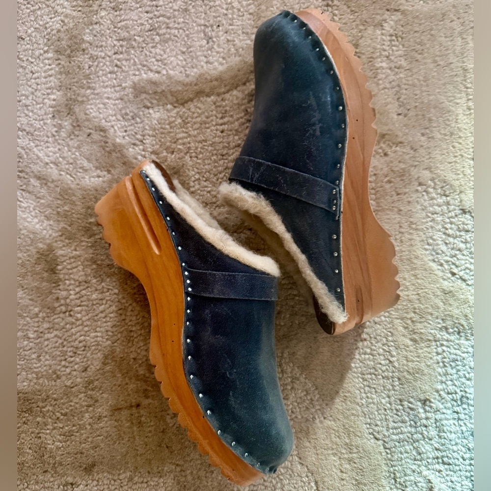 Troentorp Blue Shearling-Lined Clogs — size 39 /8.5 — NWOB